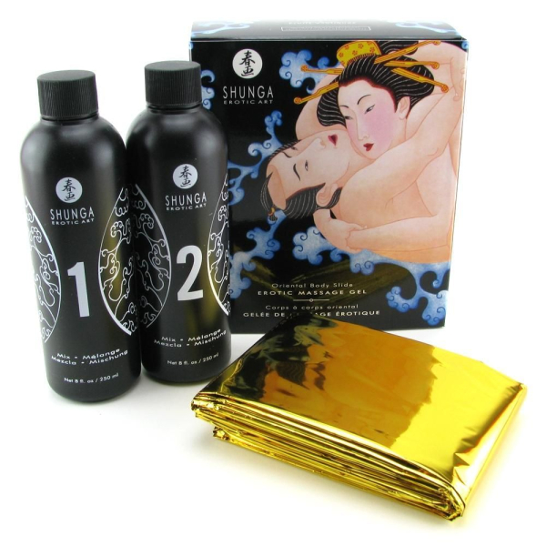 Гель для NURU-масажу Shunga Oriental Body-to-Body – Exotic Fruits (2 x 225 мл) плюс простирадло - фото