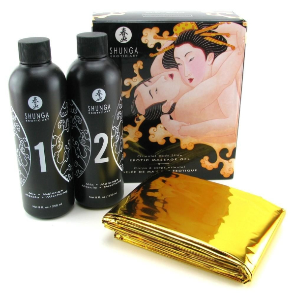 Гель для NURU-масажу Shunga Oriental Body-to-Body – Melon Mango (2 x 225 мл) плюс простирадло - фото