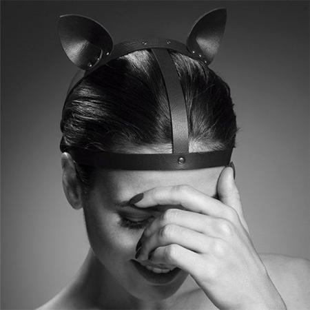 Маска кішечки Bijoux Indiscrets MAZE - Cat Ears Headpiece Black, екошкіра - фото №3
