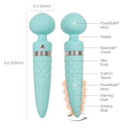 Вібромасажер 2в1 PILLOW TALK - Sultry Teal, класичний масажер і вібратор з ротацією, підігрів - - фото №9