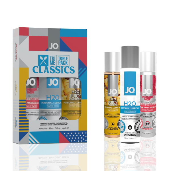 Набір JO Tri-Me Triple Pack — Classics (3?30 мл) водна, силіконова та смакова змазка - фото