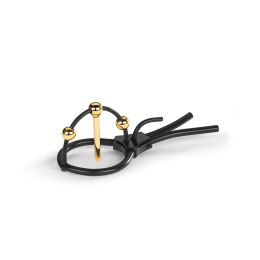 Утяжка для пеніса Mystim Plunging Pete, позолочена, з двома кульками і коротким уретральним зондом - фото