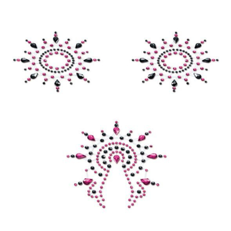 Пестіс з кристалів Petits Joujoux Gloria set of 3 - Black/Pink, прикраса на груди та вульву - фото