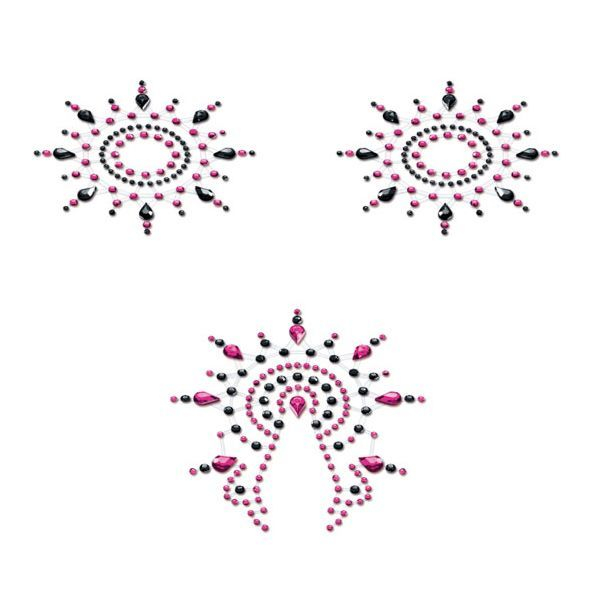Пестіс з кристалів Petits Joujoux Gloria set of 3 - Black/Pink, прикраса на груди та вульву - фото