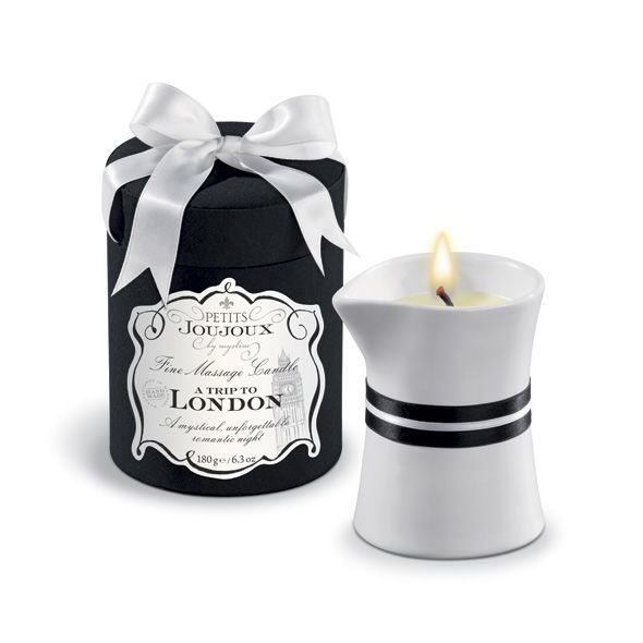 Масажна свічка Petits Joujoux - London - Rhubarb, Cassis and Ambra (190 г) розкішна упаковка - фото