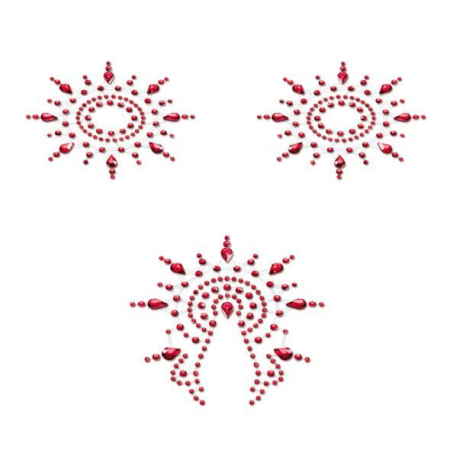 Пестіс з кристалів Petits Joujoux Gloria set of 3 - Red, прикраса на груди та вульву 