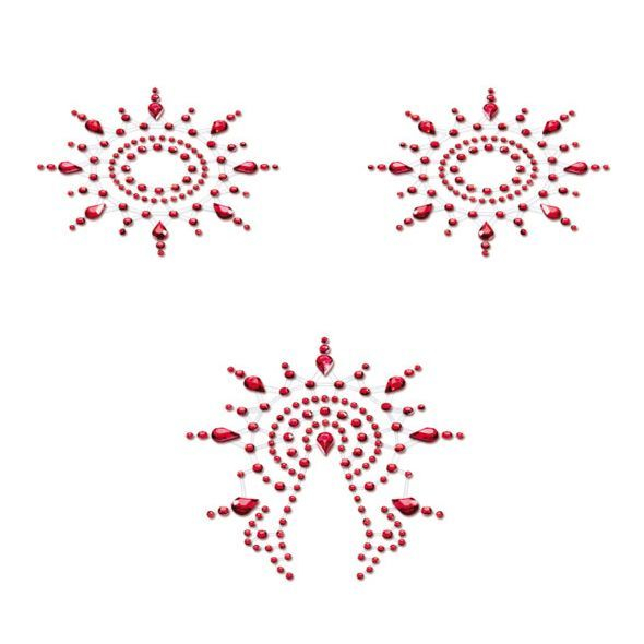 Пестіс з кристалів Petits Joujoux Gloria set of 3 - Red, прикраса на груди та вульву 