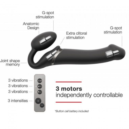 Безремінний страпон з вібрацією Strap-On-Me Vibrating Black M, діаметр 3,8см, пульт ДК, регульований №5