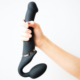 Безремінний страпон з вібрацією Strap-On-Me Vibrating Black M, діаметр 3,8см, пульт ДК, регульований - - фото №7