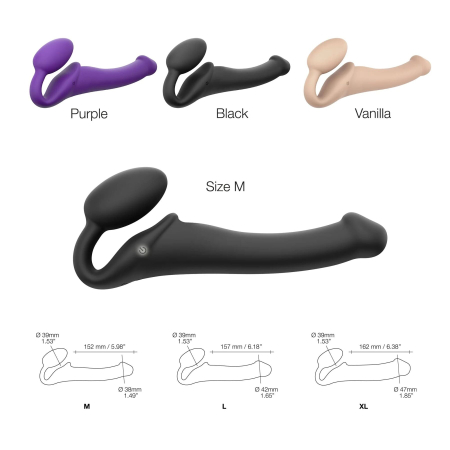 Безремінний страпон з вібрацією Strap-On-Me Vibrating Black M, діаметр 3,8см, пульт ДК, регульований №3