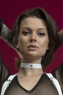 Чокер з кільцем для повідця Feral Feelings - Choker білий, натуральна шкіра - фото