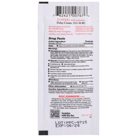 Потужний пролонгатор Doc Johnson Power+Delay Cream For Men (7 мл) - фото №2