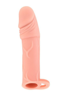 Насадка на член Real Body — Real Extender HUGY з відкритою головкою та кільцем для мошонки - фото