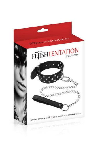 Нашийник з повідцем Fetish Tentation Rivets and Leash - фото №2