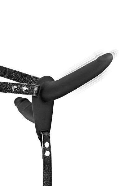 Подвійний страпон з вібрацією Fetish Tentation Vibrating Strap-On with Double Dildo Black 