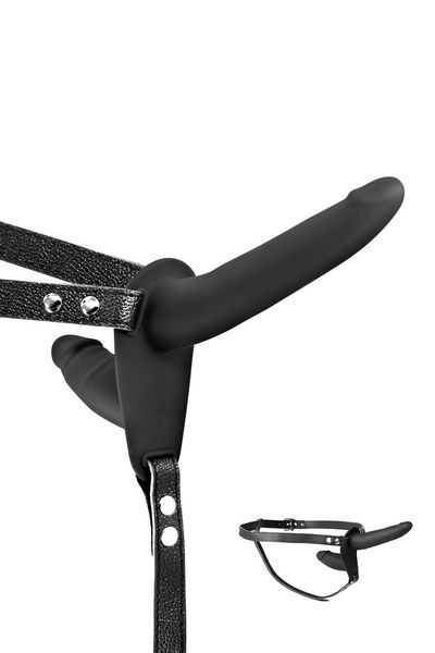Подвійний страпон Fetish Tentation Strap-On with Double Dildo Black - фото