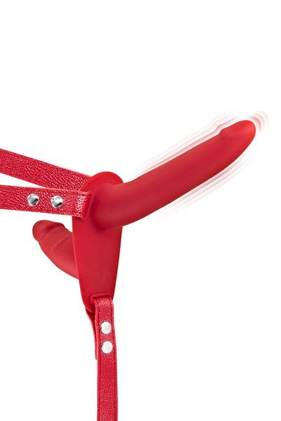 Подвійний страпон з вібрацією Fetish Tentation Vibrating Strap-On with Double Dildo Red 