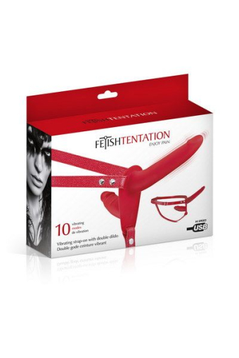 Подвійний страпон з вібрацією Fetish Tentation Vibrating Strap-On with Double Dildo Red №3