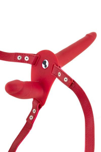 Подвійний страпон з вібрацією Fetish Tentation Vibrating Strap-On with Double Dildo Red №2