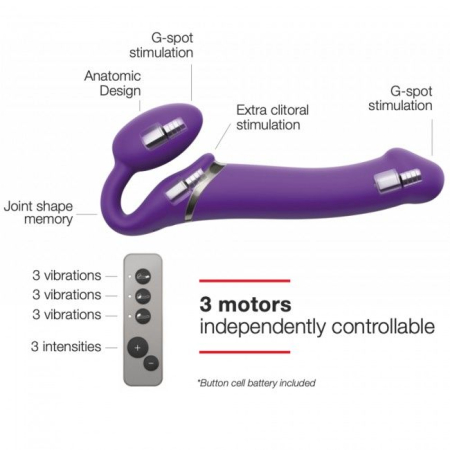 Безремінний страпон з вібрацією Strap-On-Me Vibrating Violet L, діам. 3,7 см, пульт ДК, регульований №2