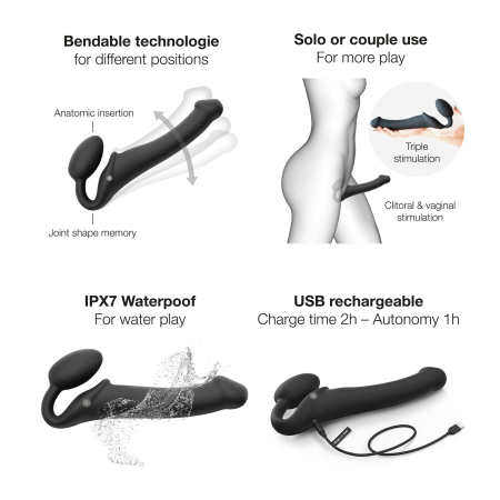 Безремінний страпон з вібрацією Strap-On-Me Vibrating Black L, діаметр 3,7см, пульт ДК, регульований №3