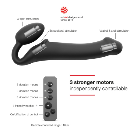 Безремінний страпон з вібрацією Strap-On-Me Vibrating Black L, діаметр 3,7см, пульт ДК, регульований №2