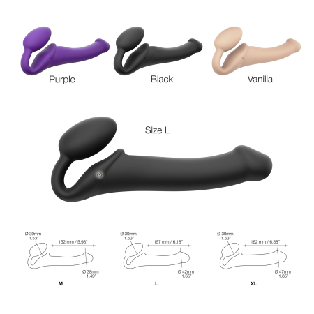 Безремінний страпон з вібрацією Strap-On-Me Vibrating Black L, діаметр 3,7см, пульт ДК, регульований №4