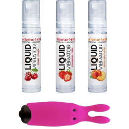 Набір з 3-х смаків стимулювального лубриканта Amoreane Med (3х10мл) та віброкулі Adrien Lastic Pink - фото