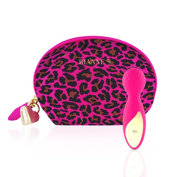 Мінівібромасажер Rianne S: Lovely Leopard Pink, 10 режимів роботи, косметичка-чохол, мед.силікон - фото