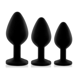 Набір силіконових анальних пробок із кристалом Rianne S: Booty Plug Set Black, діаметр 2,7см, 3,5см, - фото