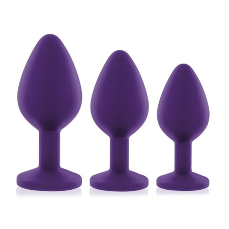 Набір силіконових анальних пробок із кристалом Rianne S: Booty Plug Set Purple, діаметр 2,7см, 3,5см 