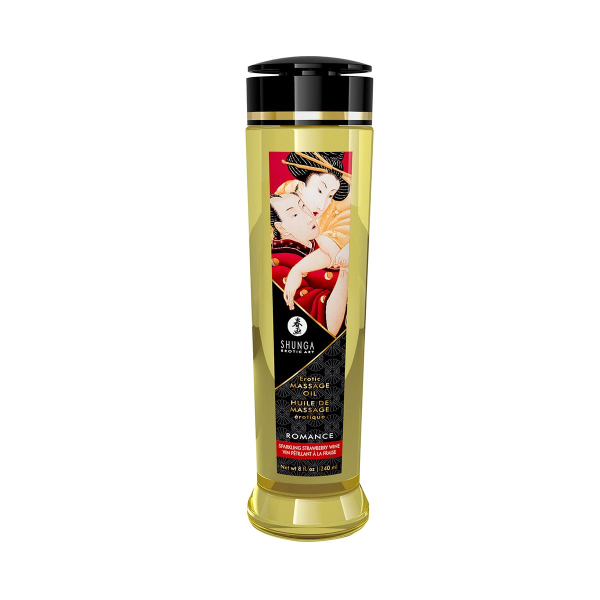 Масажна олія Shunga Romance – Sparkling Strawberry Wine (240 мл) натуральна зволожувальна - фото