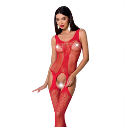 Бодістокінг з імітацією панчіх і ажурною вставкою Passion BS072 red - фото