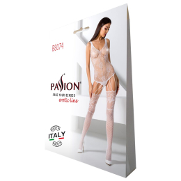 Ажурний бодістокінг з імітацією панчіх Passion BS074 white - - фото №4
