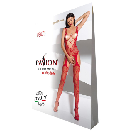 Відвертий бодістокінг з глибоким декольте Passion BS075 red - фото №5