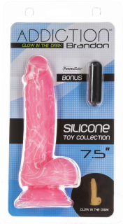 Фалоімітатор, що світиться у темряві, ADDICTION - BRANDON - 7.5 "- PINK G.I.D. / W PB, 19 см, силіко - - фото №7