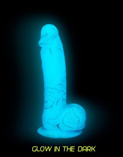 Фалоімітатор, що світиться у темряві, ADDICTION - LUKE - 7.5"- BLUE G.I.D. / W PB, 19 см, силікон - фото №4