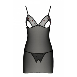 Сорочка з вирізами на грудях, стрінги Passion LOVELIA CHEMISE L/XL, black - - фото №5