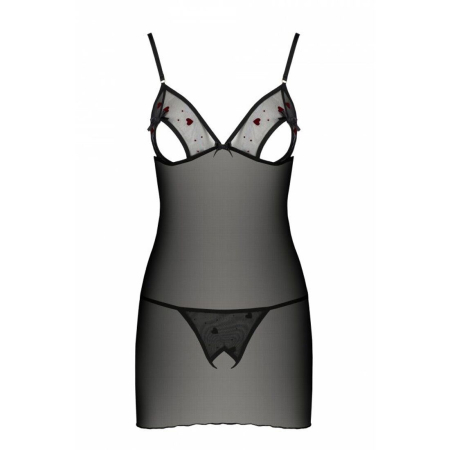 Сорочка з вирізами на грудях, стрінги Passion LOVELIA CHEMISE L/XL, black - фото №5