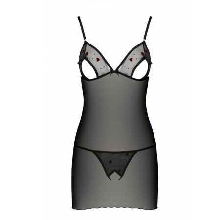 Сорочка з вирізами на грудях, стрінги Passion LOVELIA CHEMISE S/M, black - фото №5