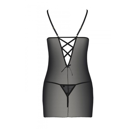 Сорочка з вирізами на грудях, стрінги Passion LOVELIA CHEMISE S/M, black - фото №6