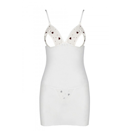 Сорочка з вирізами на грудях, стрінги Passion LOVELIA CHEMISE L/XL, white - фото №5