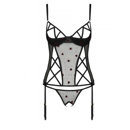 Корсет з підв'язками, стрінги Passion LOVELIA CORSET L/XL, black - фото №5