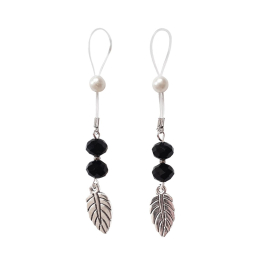 Прикраси з намистинами та листочком для сосків Art of Sex – Nipple Jewelry Leaf, чорні - фото