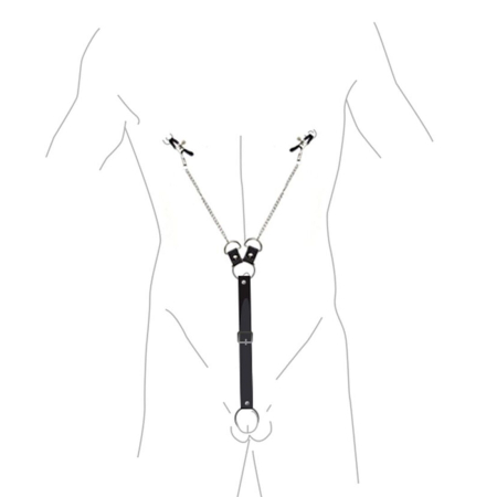 Затискачі для сосків з фіксацією на пенісі Art of Sex – Nipple Clamps for Men, екошкіра - фото №3