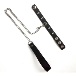 Кільце для пеніса Penis Ring із шипами та повідцем, натуральна шкіра - - фото №2