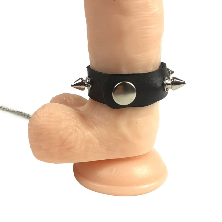 Кільце для пеніса Penis Ring із шипами та повідцем, натуральна шкіра №5