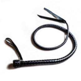 Батіг з рукояттю, натуральна шкіра, колір чорний, довжина - 120 см - фото