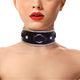 Ошейник из натуральной кожи со стразами и кольцом Art of Sex - Collar Ring - фото