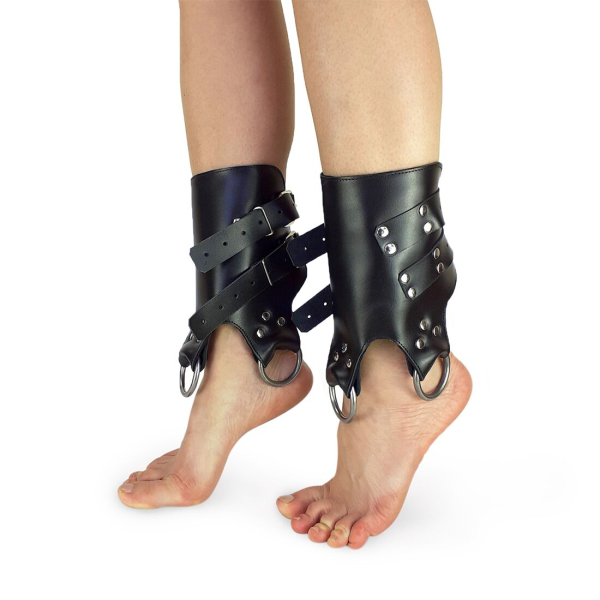 Поножі-манжети для підвісу за ноги Art of Sex – Leg Cuffs For Suspension, чорні, натуральна шкіра - фото